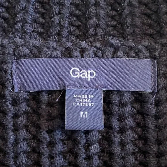 GAP Navy Marine Blue Cotton Chunky Knit Sweater Cardigan Jacket Ribbed Fisherman - Picture 7 of 9